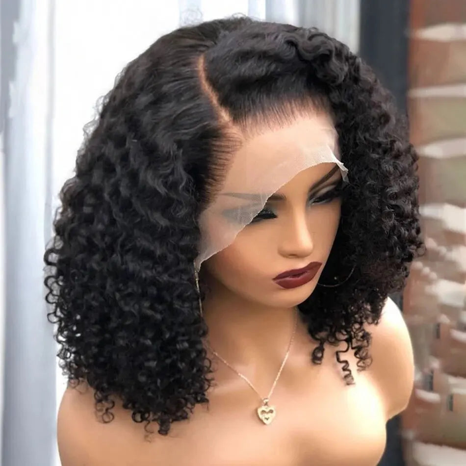 Deep Wave 180% Density Pre-Plucked Side Part Short Bob 13*4 Lace Frontal Brazilian Virgin Human Hair Wigs