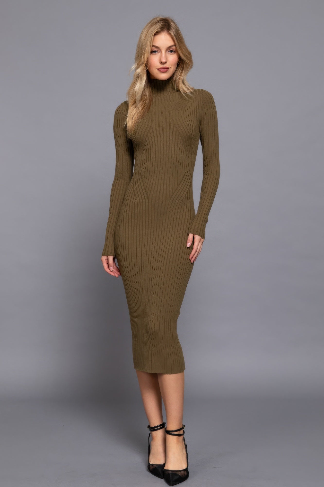 Long Sleeve High Neck Sweater Long Dress