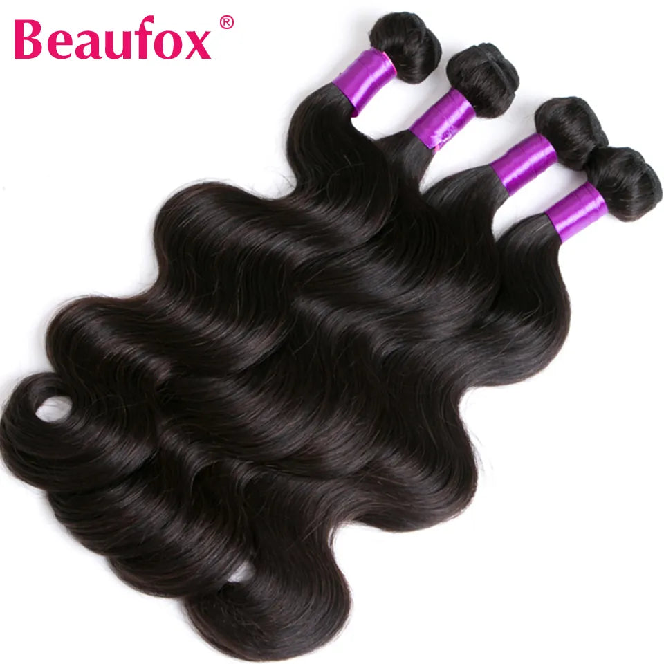 Beaufox Body Wave Bundles With Closure Brazilian Hair Weave 3 & 4 Bundles With Closure Natural Human Hair Bundles With Closure