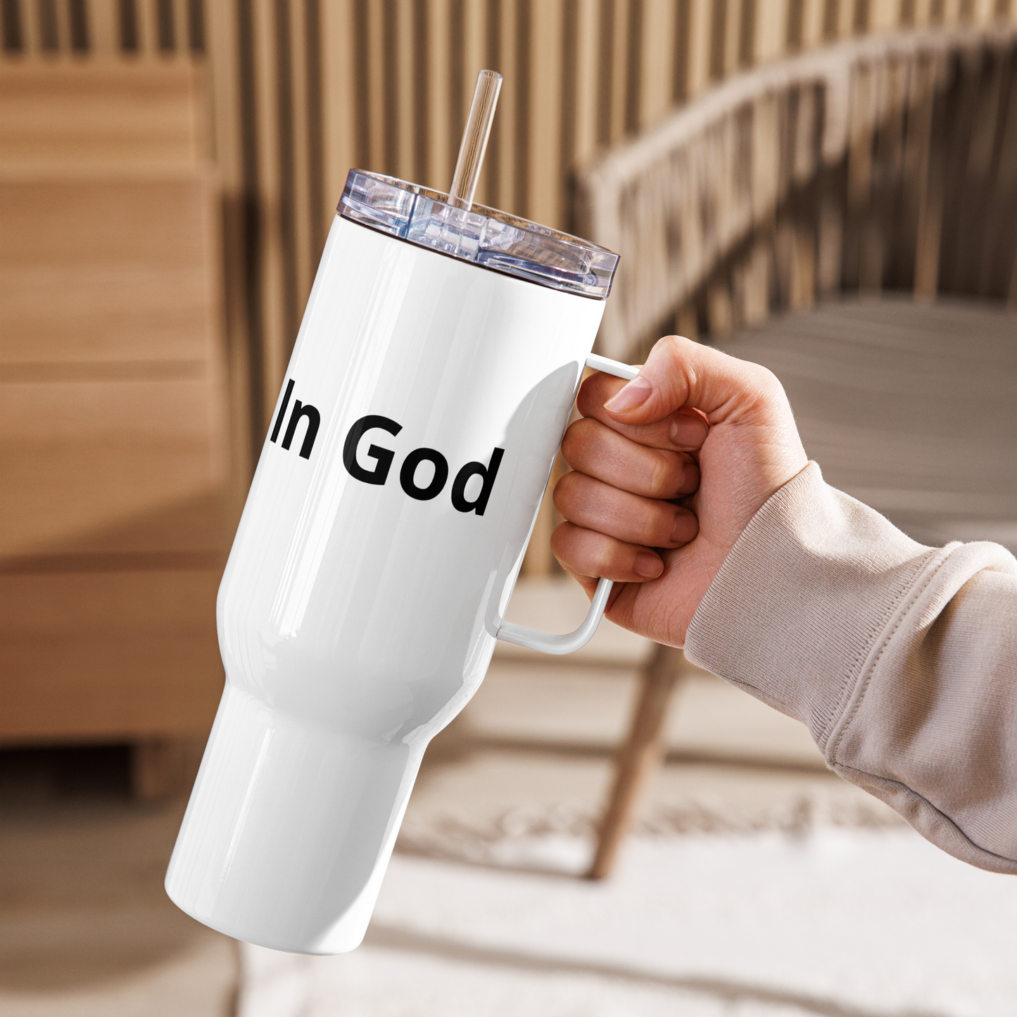 Travel mug with a handle - Glowing In God