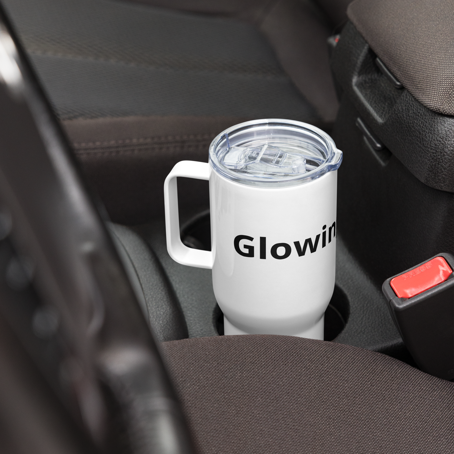 Travel mug with a handle - Glowing In God