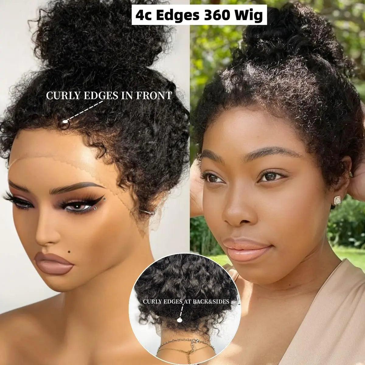 4C kinky Edges Natural Hairline Bleached Knots Curly 360 Full Lace Front Wigs Human Hair Glueless Wigs Human Hair Pre Plucked