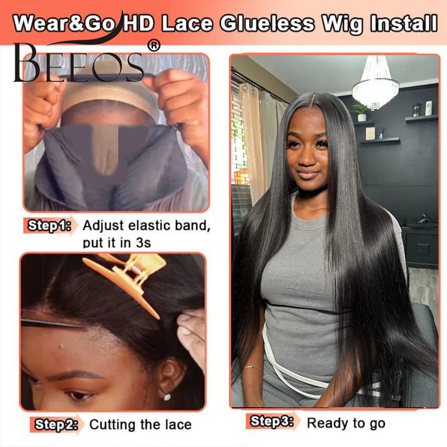 Glueless 2x6 HD Lace Closure Wigs Straight Deep Parting Human Hair HD Transparent Lace Front Closure Wear Go Wigs For Women