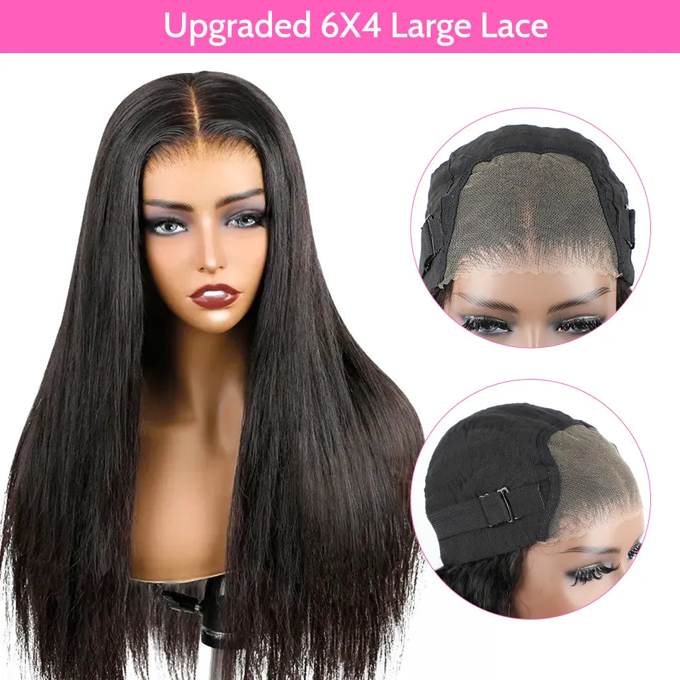 ISEE Hair Glueless Wig Human Hair Ready To Wear Straight Glueless Preplucked Wear And Go Wigs 6X4 HD Lace Front Wigs PreCut Lace