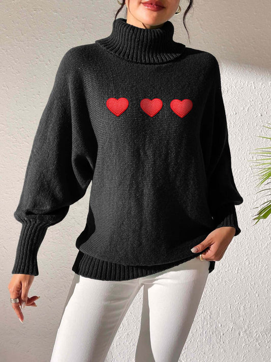 Heart Turtleneck Long Sleeve Sweater