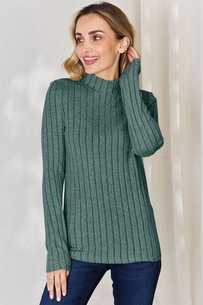 Basic Bae Full Size Ribbed Mock Neck Long Sleeve T - Shirt - Zen Allure Beauty®️