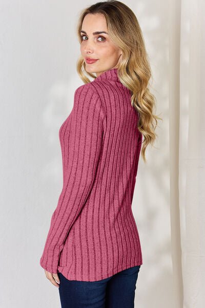 Basic Bae Full Size Ribbed Mock Neck Long Sleeve T - Shirt - Zen Allure Beauty®️