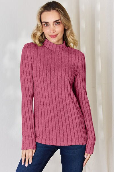 Basic Bae Full Size Ribbed Mock Neck Long Sleeve T - Shirt - Zen Allure Beauty®️