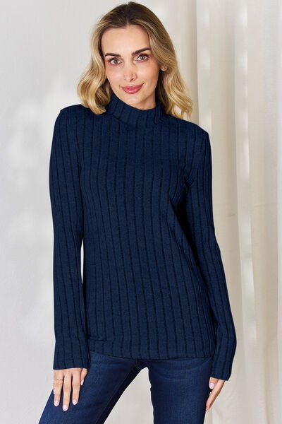 Basic Bae Full Size Ribbed Mock Neck Long Sleeve T - Shirt - Zen Allure Beauty®️