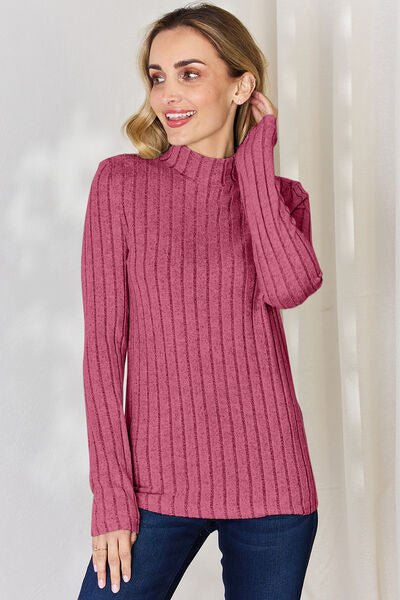 Basic Bae Full Size Ribbed Mock Neck Long Sleeve T - Shirt - Zen Allure Beauty®️