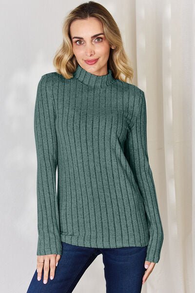 Basic Bae Full Size Ribbed Mock Neck Long Sleeve T - Shirt - Zen Allure Beauty®️