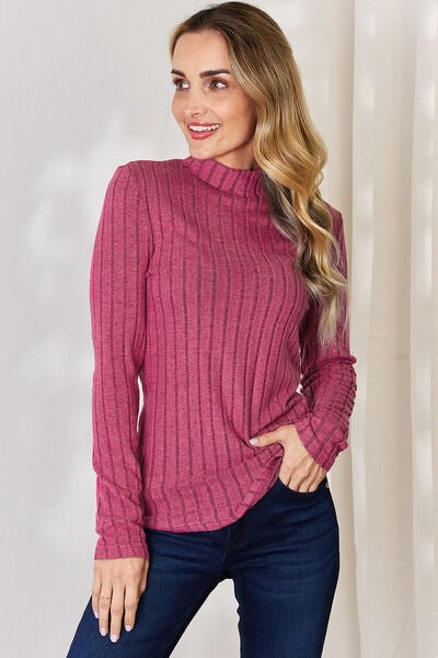 Basic Bae Full Size Ribbed Mock Neck Long Sleeve T - Shirt - Zen Allure Beauty®️