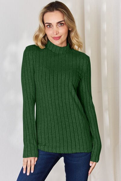 Basic Bae Full Size Ribbed Mock Neck Long Sleeve T - Shirt - Zen Allure Beauty®️