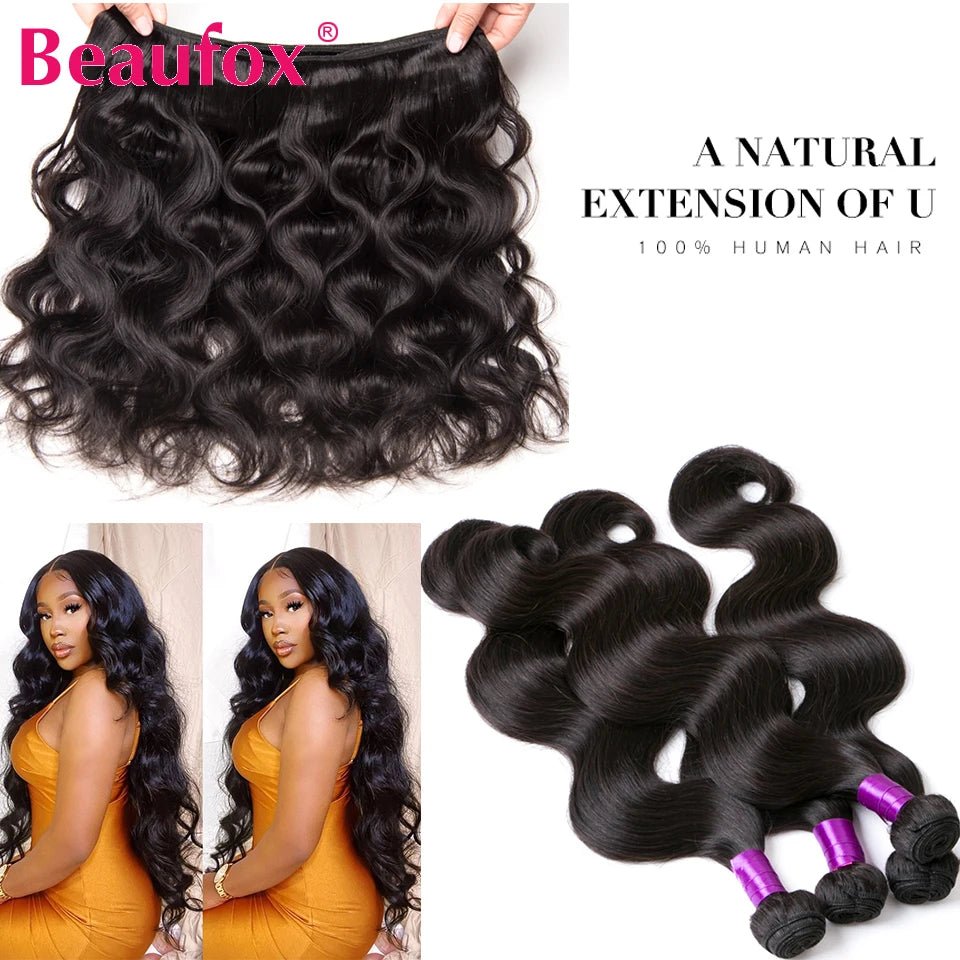 Beaufox Body Wave Bundles With Closure Brazilian Hair Weave 3 & 4 Bundles With Closure Natural Human Hair Bundles With Closure - Zen Allure Beauty®️