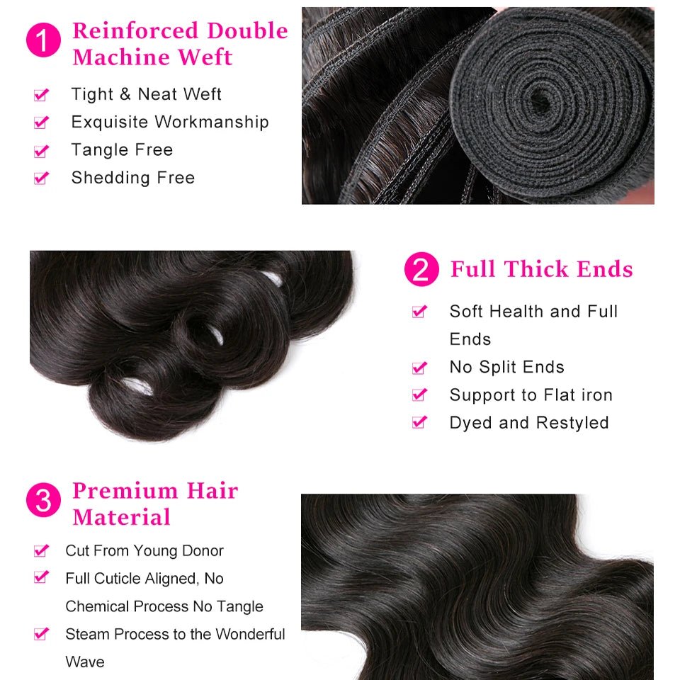 Beaufox Body Wave Bundles With Closure Brazilian Hair Weave 3 & 4 Bundles With Closure Natural Human Hair Bundles With Closure - Zen Allure Beauty®️