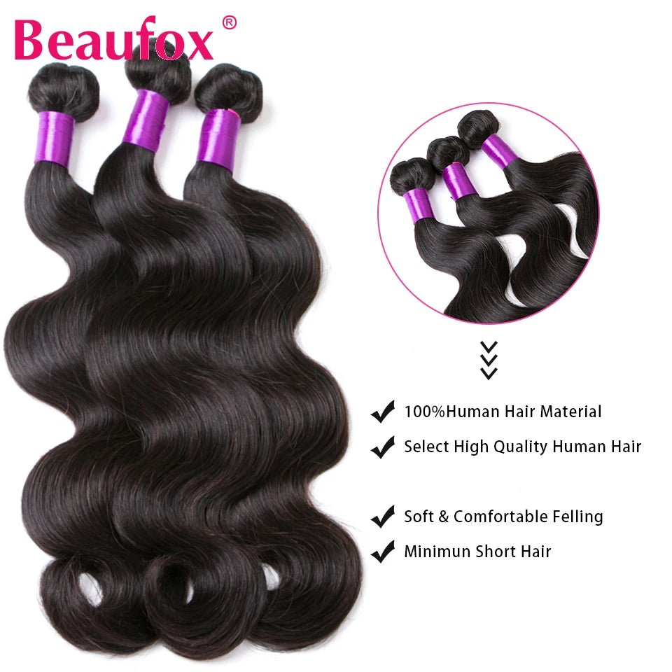 Beaufox Body Wave Bundles With Closure Brazilian Hair Weave 3 & 4 Bundles With Closure Natural Human Hair Bundles With Closure - Zen Allure Beauty®️