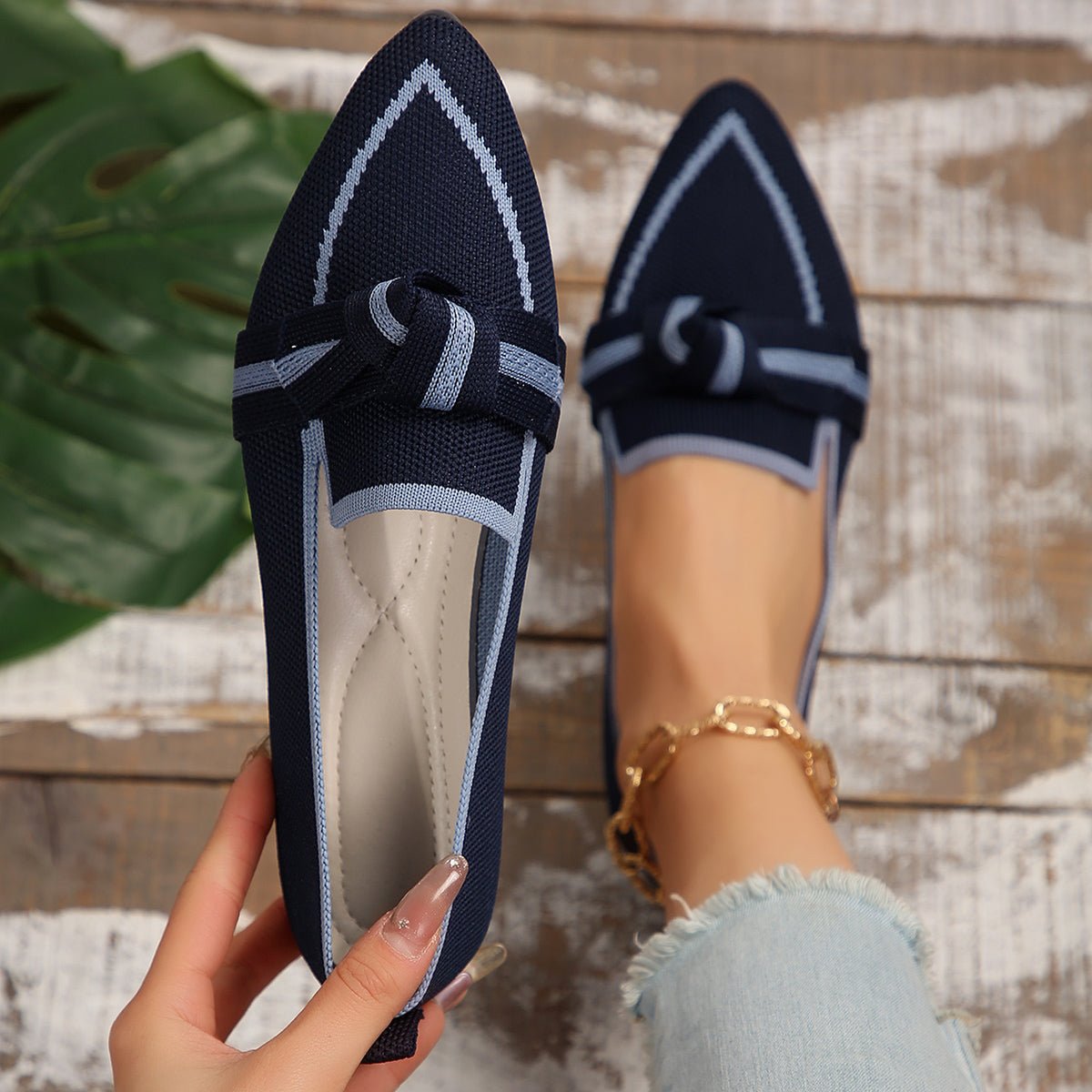 Bow Contrast Trim Point Toe Loafers - Zen Allure Beauty®️