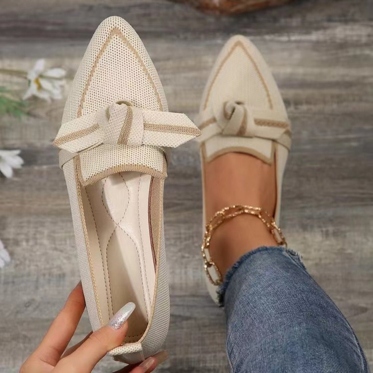 Bow Contrast Trim Point Toe Loafers - Zen Allure Beauty®️