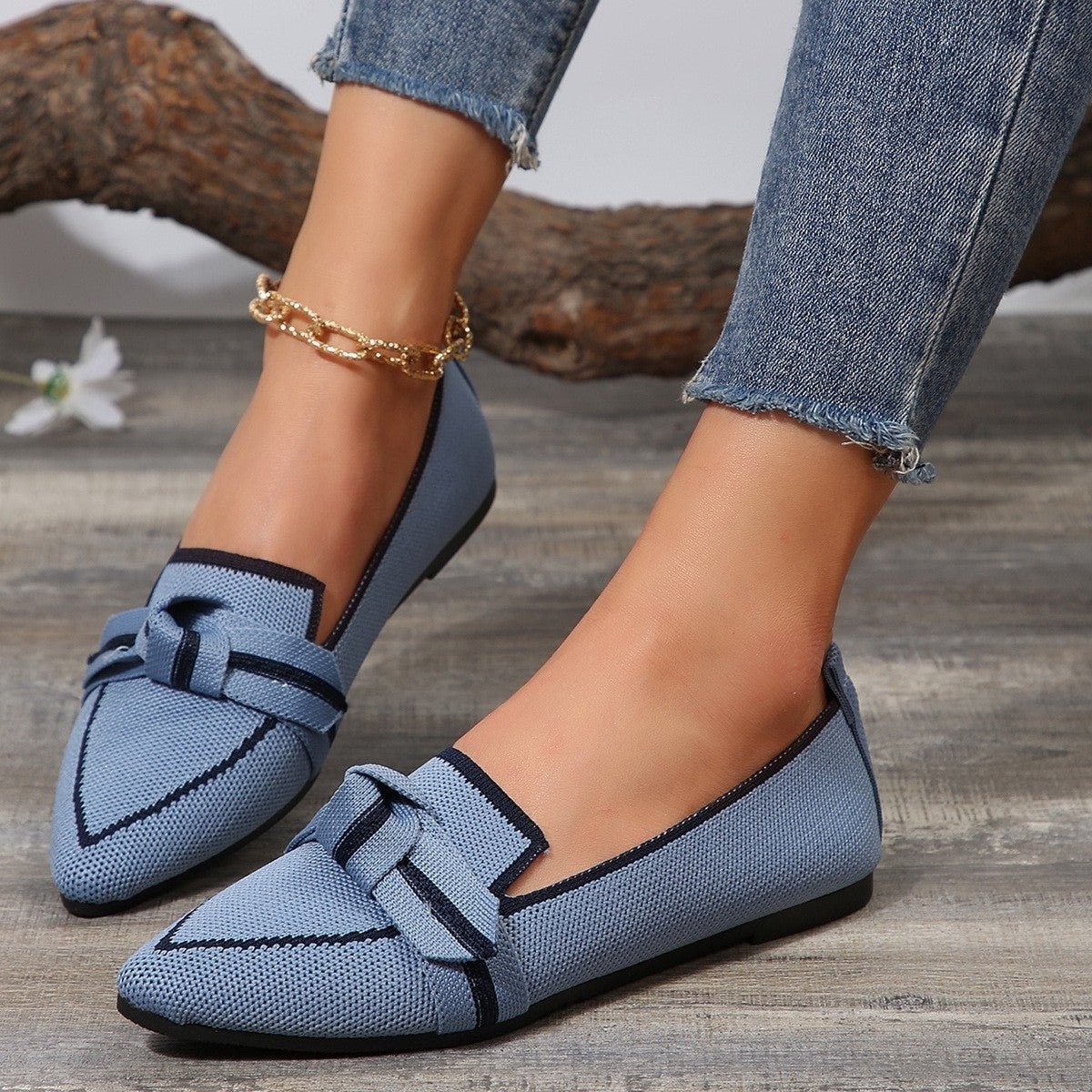 Bow Contrast Trim Point Toe Loafers - Zen Allure Beauty®️