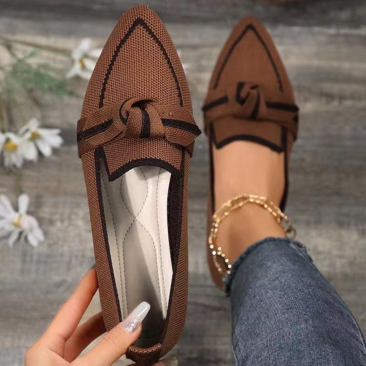 Bow Contrast Trim Point Toe Loafers - Zen Allure Beauty®️