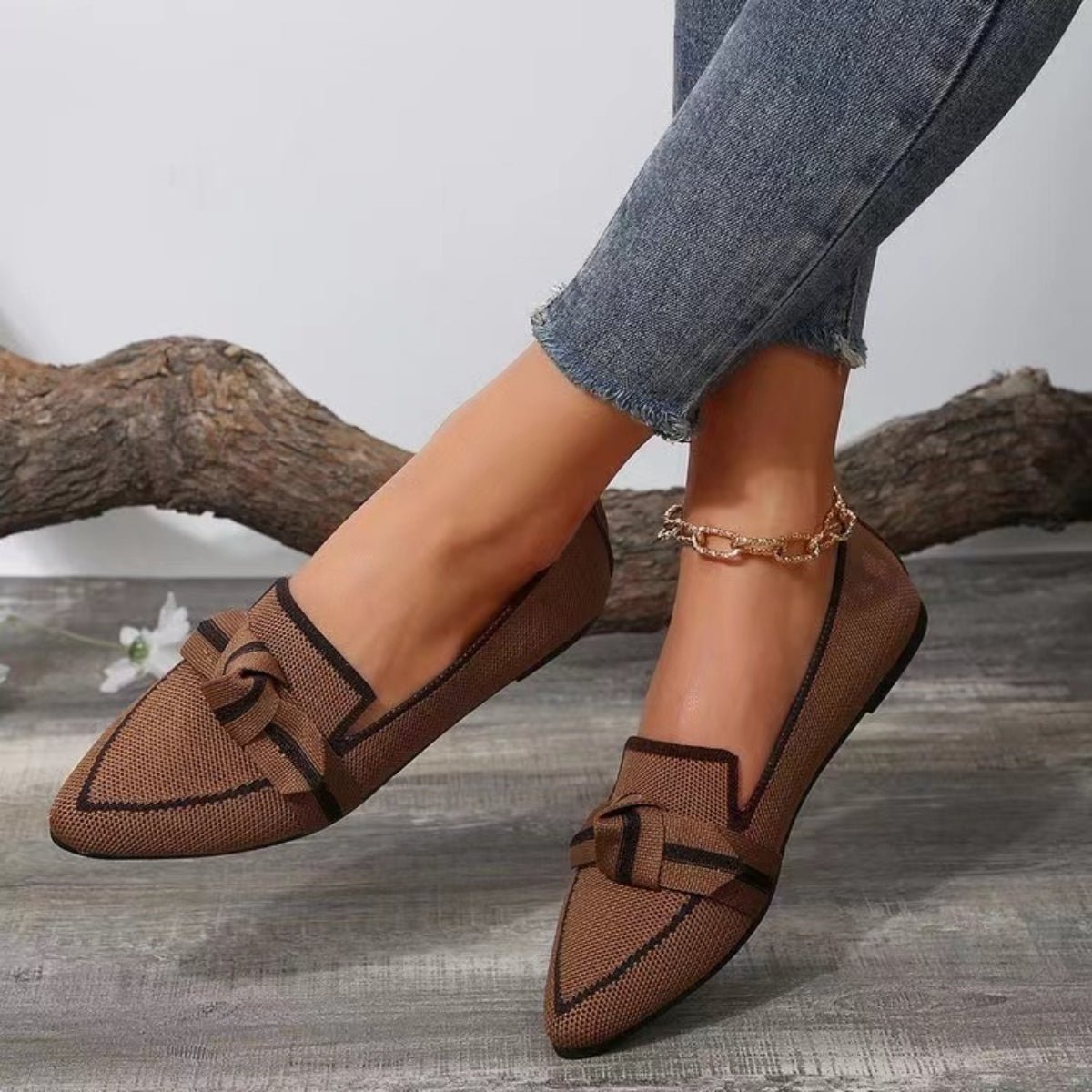 Bow Contrast Trim Point Toe Loafers - Zen Allure Beauty®️