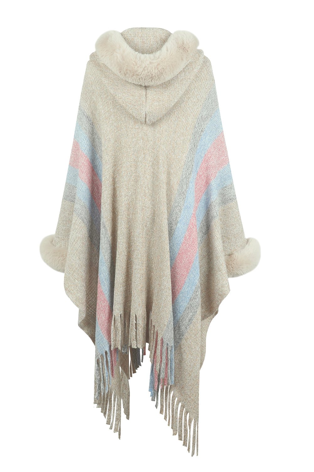 Color Block Fringe Detail Poncho - Zen Allure Beauty®️