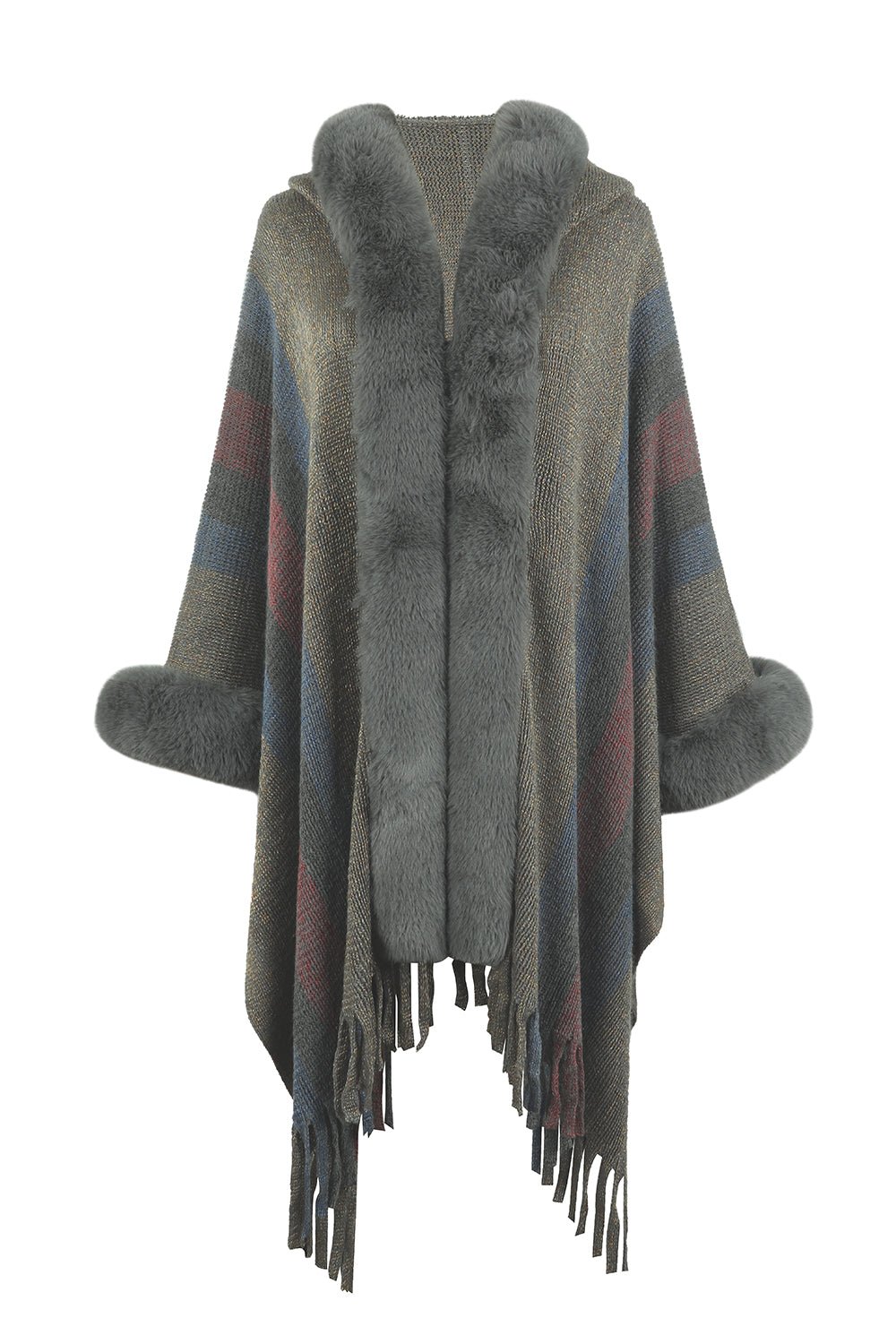 Color Block Fringe Detail Poncho - Zen Allure Beauty®️