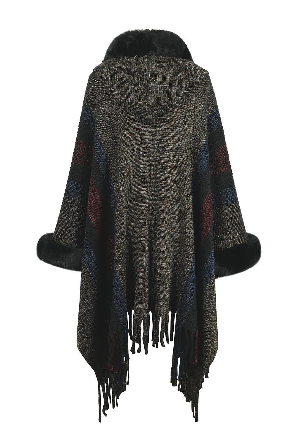 Color Block Fringe Detail Poncho - Zen Allure Beauty®️