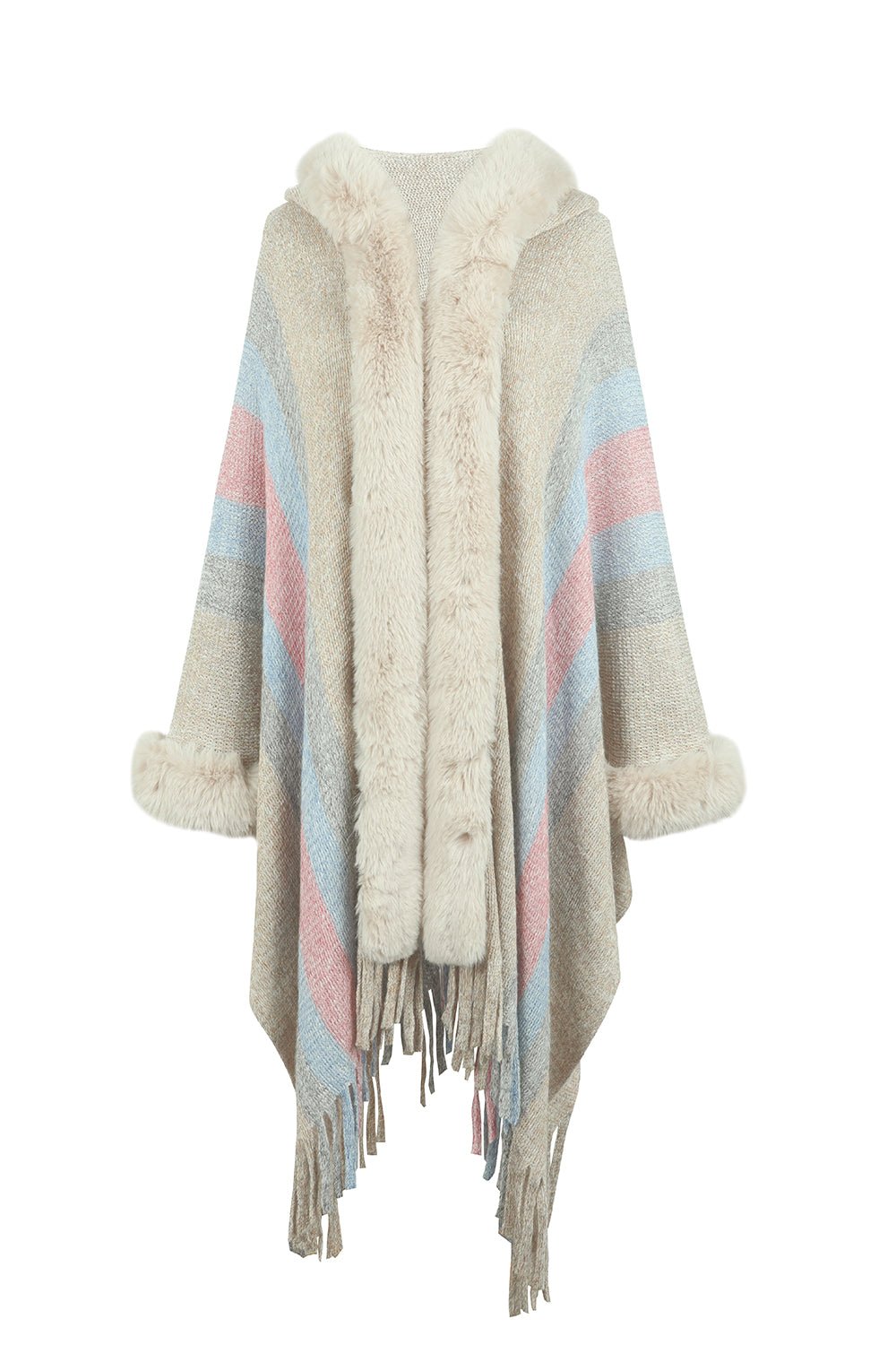 Color Block Fringe Detail Poncho - Zen Allure Beauty®️