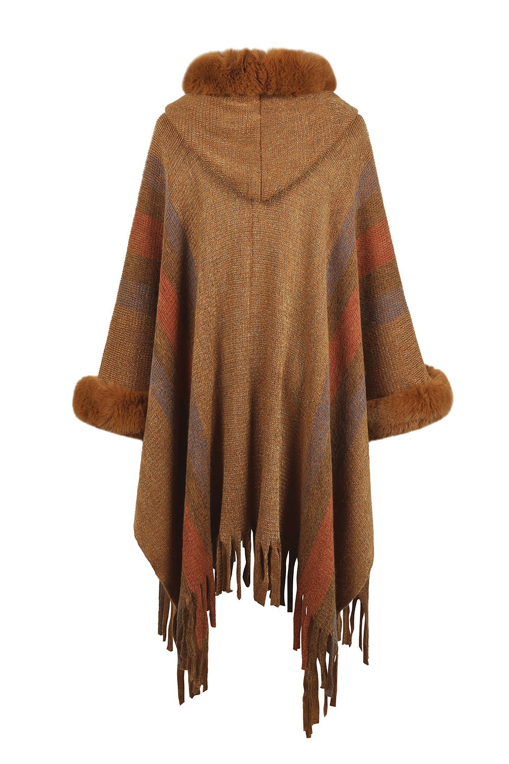 Color Block Fringe Detail Poncho - Zen Allure Beauty®️