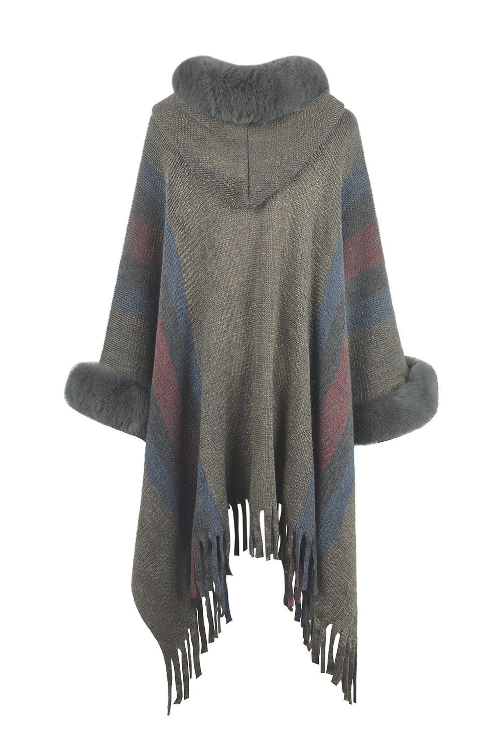 Color Block Fringe Detail Poncho - Zen Allure Beauty®️