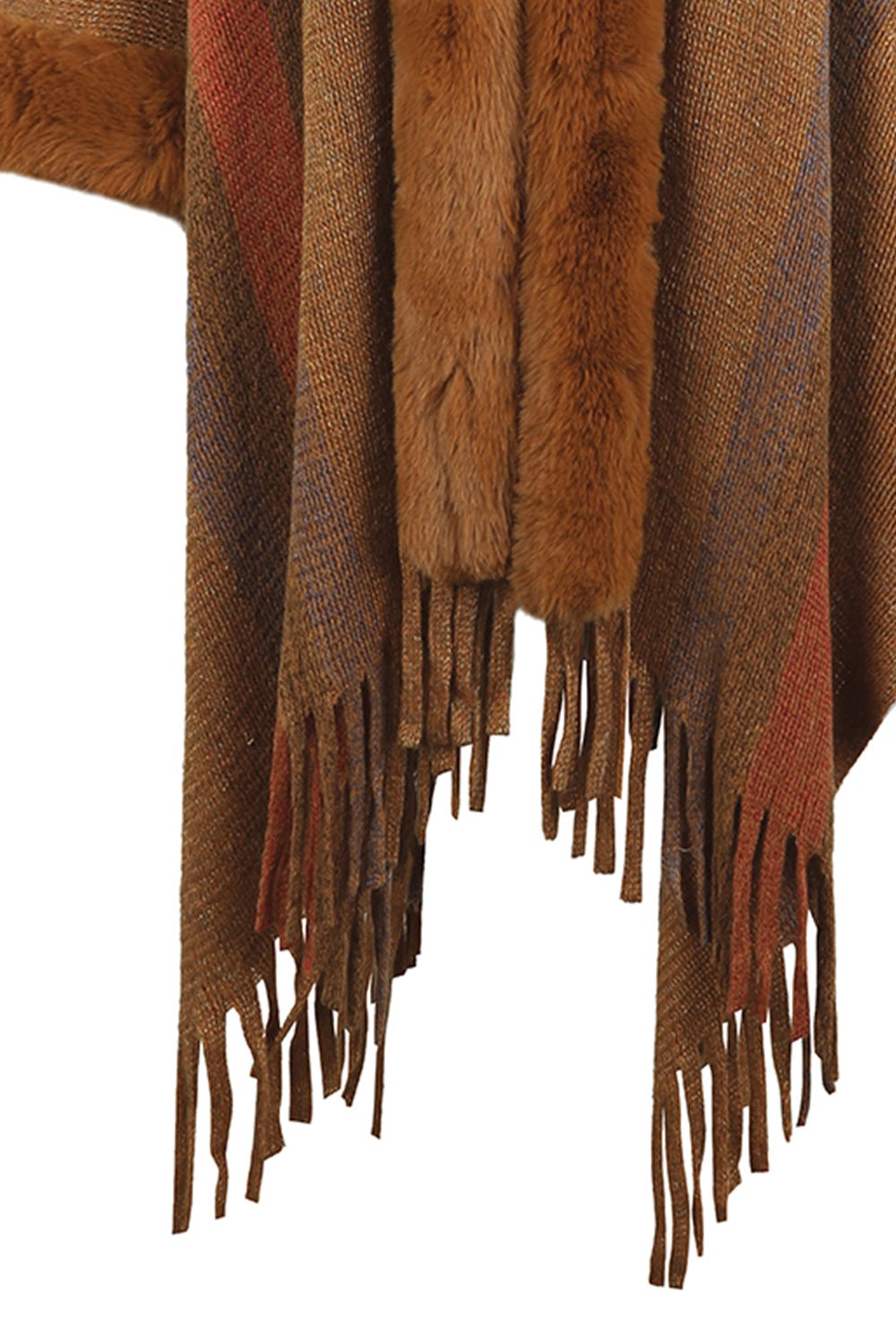 Color Block Fringe Detail Poncho - Zen Allure Beauty®️