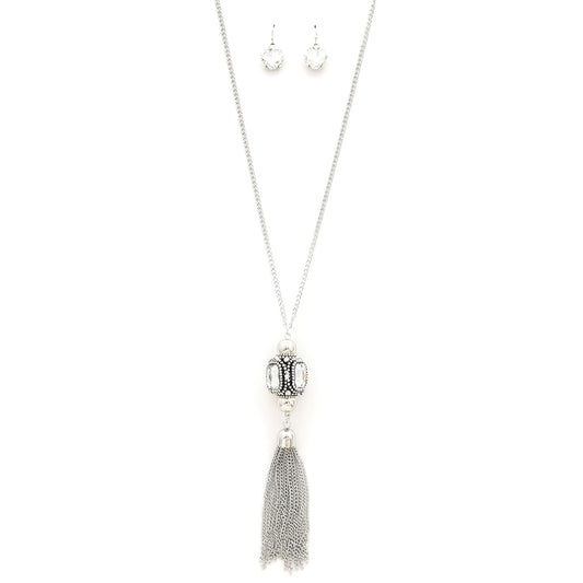 Cube Rhinestone Chain Tassel Necklace - Zen Allure Beauty®️