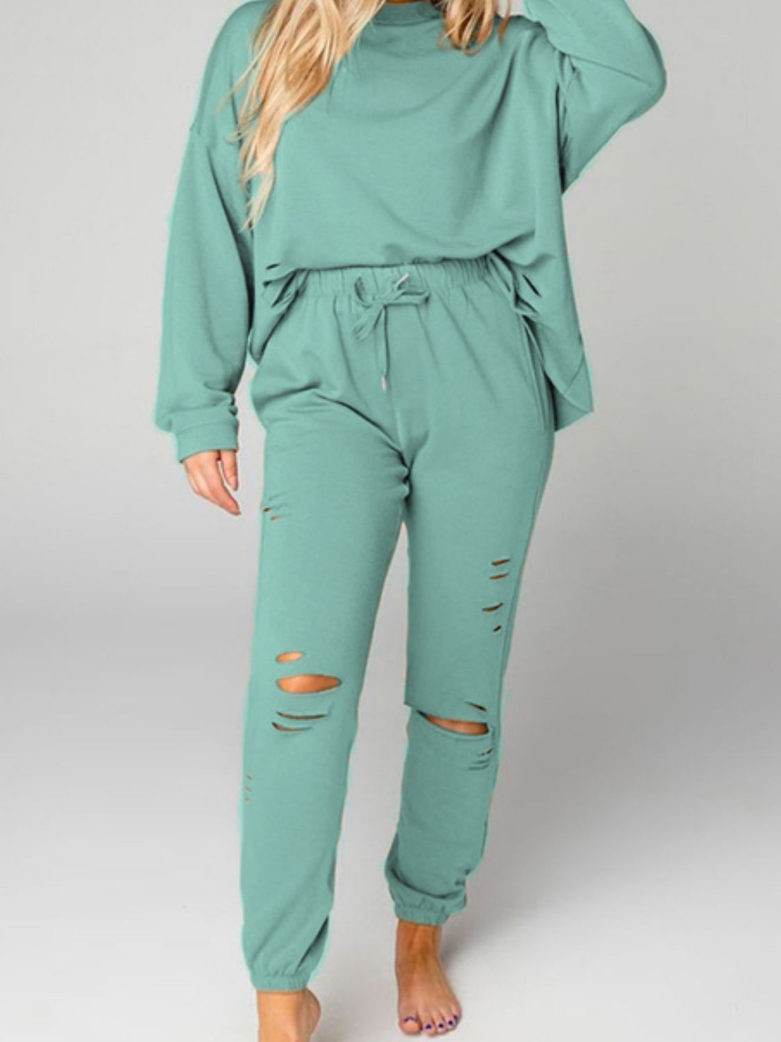 Distressed Sweatshirt and Joggers Set - Zen Allure Beauty®️