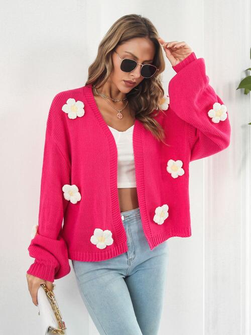 Floral Open Front Long Sleeve Cardigan - Zen Allure Beauty®️