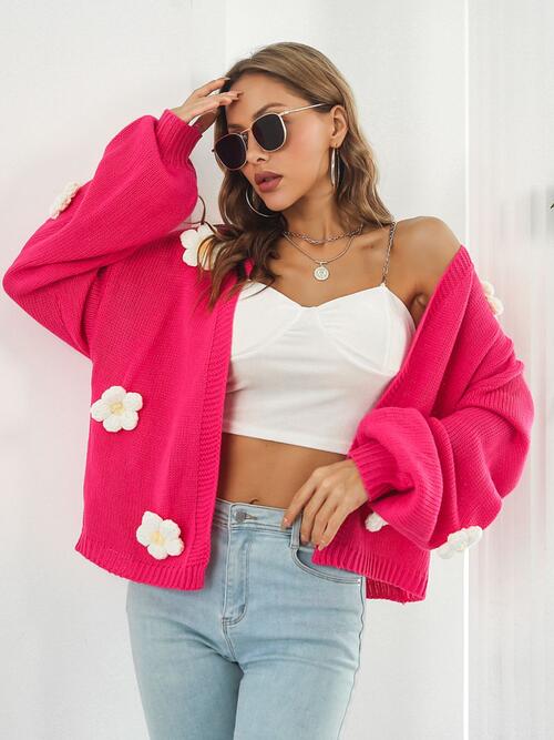 Floral Open Front Long Sleeve Cardigan - Zen Allure Beauty®️