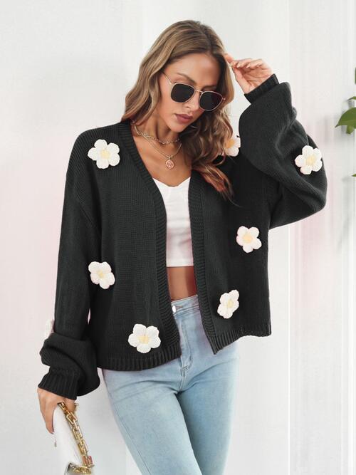 Floral Open Front Long Sleeve Cardigan - Zen Allure Beauty®️