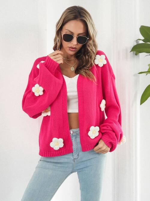 Floral Open Front Long Sleeve Cardigan - Zen Allure Beauty®️