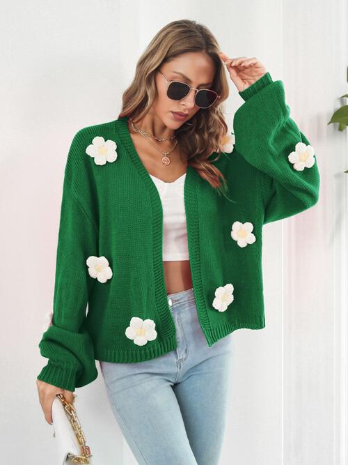 Floral Open Front Long Sleeve Cardigan - Zen Allure Beauty®️