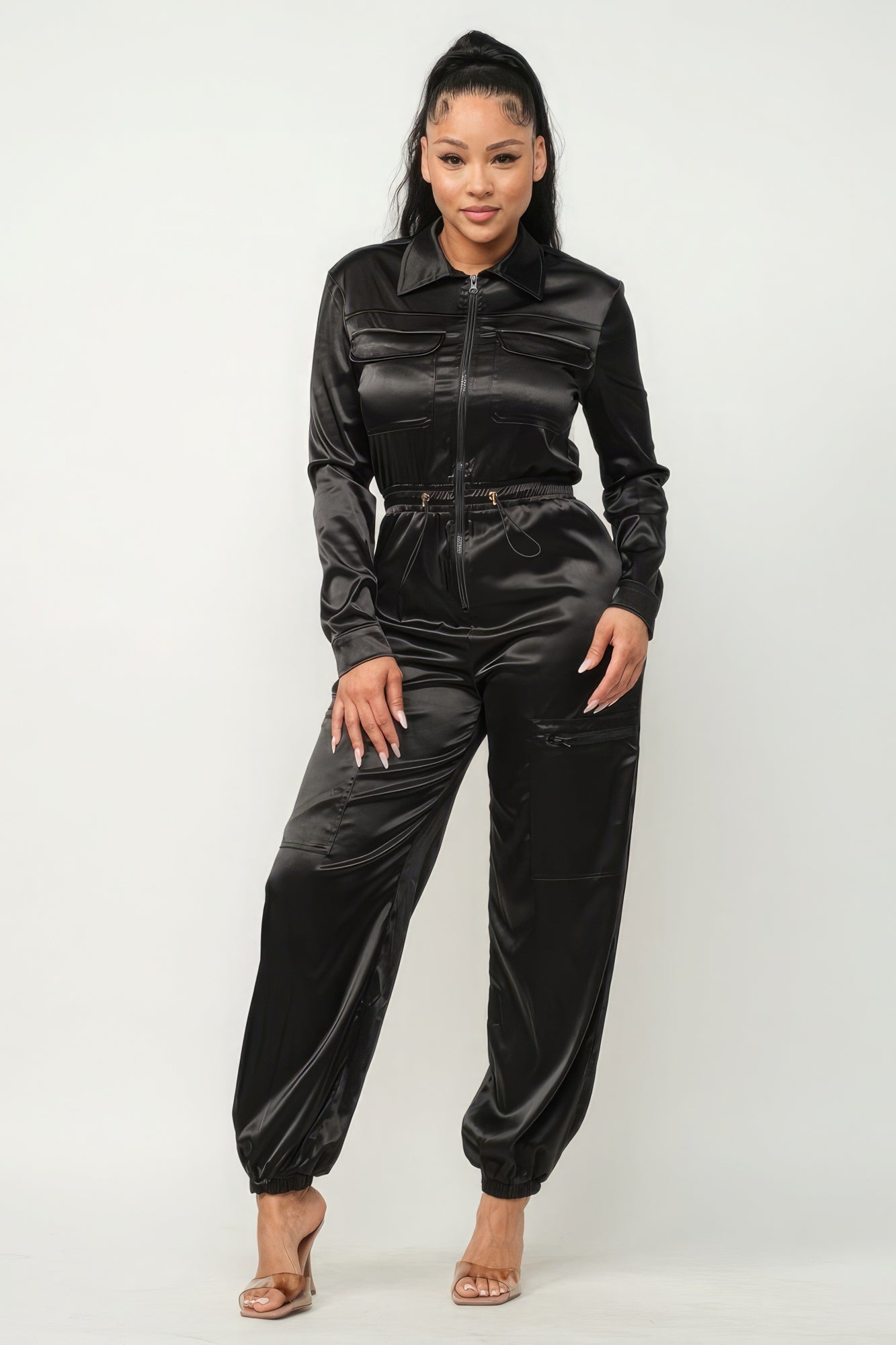 Front Zipper Pockets Top And Pants Jumpsuit - Zen Allure Beauty®️