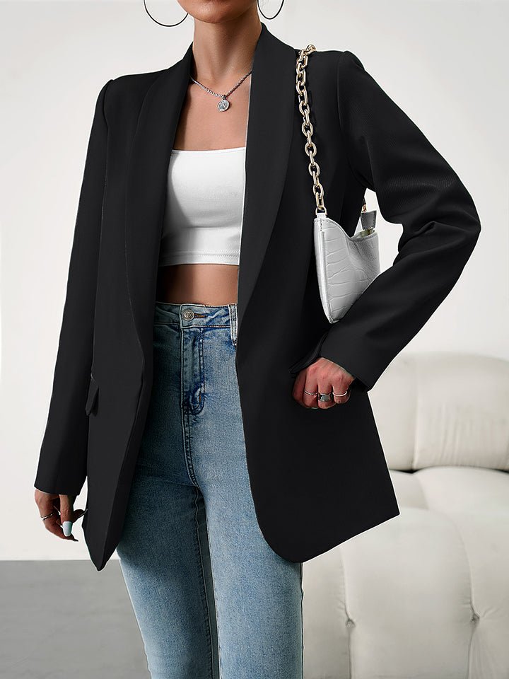 Lapel Collar Long Sleeve Blazer - Zen Allure Beauty®️