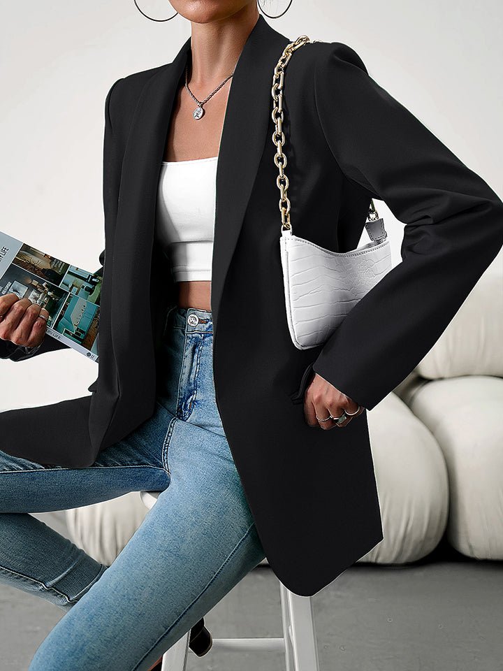 Lapel Collar Long Sleeve Blazer - Zen Allure Beauty®️