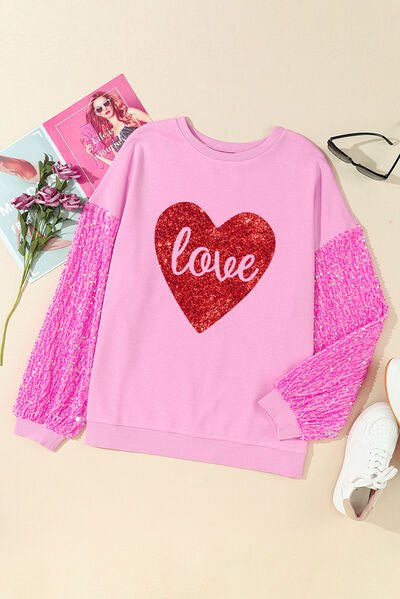 LOVE Heart Sequin Dropped Shoulder Sweatshirt - Zen Allure Beauty®️