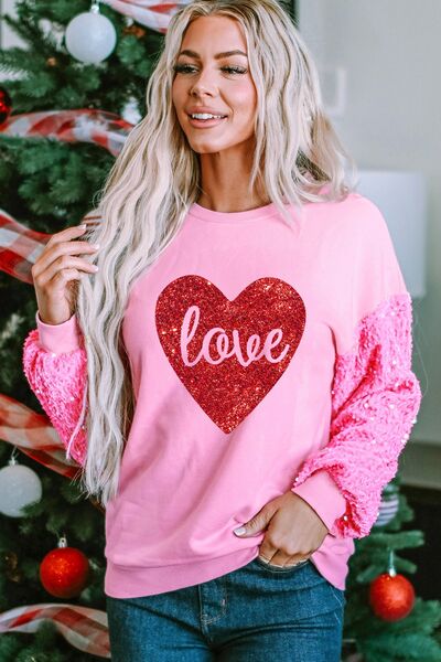 LOVE Heart Sequin Dropped Shoulder Sweatshirt - Zen Allure Beauty®️