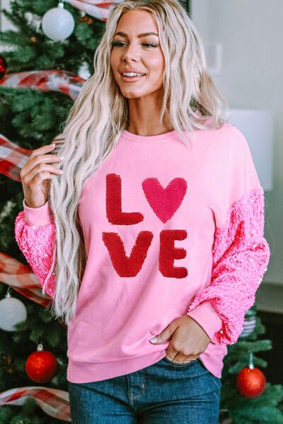 LOVE Sequin Dropped Shoulder Sweatshirt - Zen Allure Beauty®️