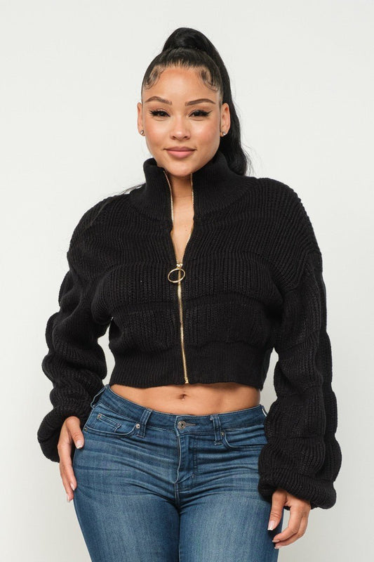 Michelin Sweater Top W/ Front Zipper - Zen Allure Beauty®️