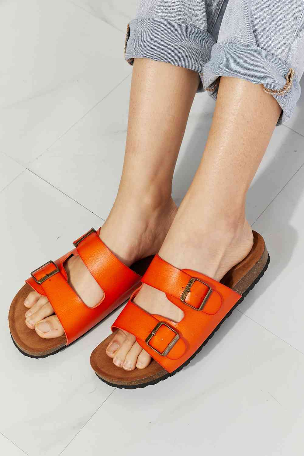 MMShoes Feeling Alive Double Banded Slide Sandals in Orange - Zen Allure Beauty®️