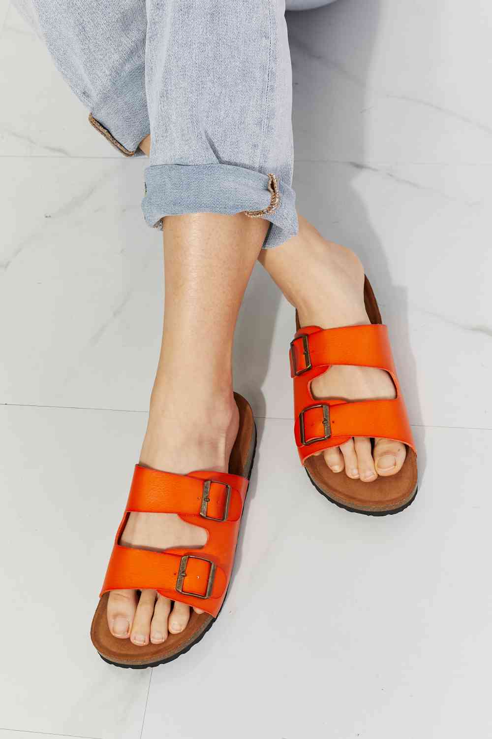 MMShoes Feeling Alive Double Banded Slide Sandals in Orange - Zen Allure Beauty®️