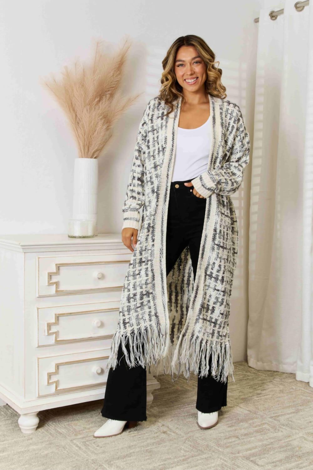 Multicolored Open Front Fringe Hem Cardigan - Zen Allure Beauty®️