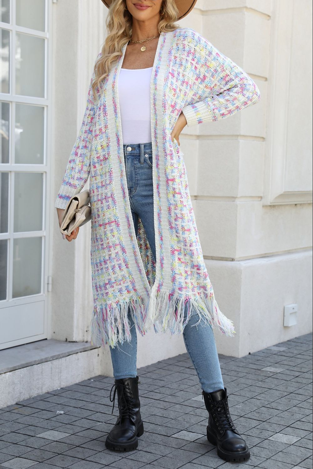 Multicolored Open Front Fringe Hem Cardigan - Zen Allure Beauty®️